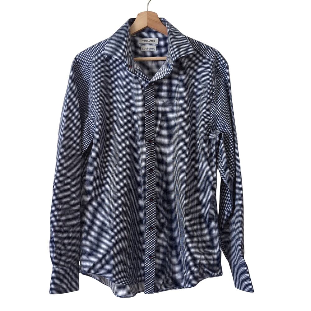 Twillory Mens Shirt 16.5 34 35 Long Sleeve Button Up Blue White Non Iron Cotton